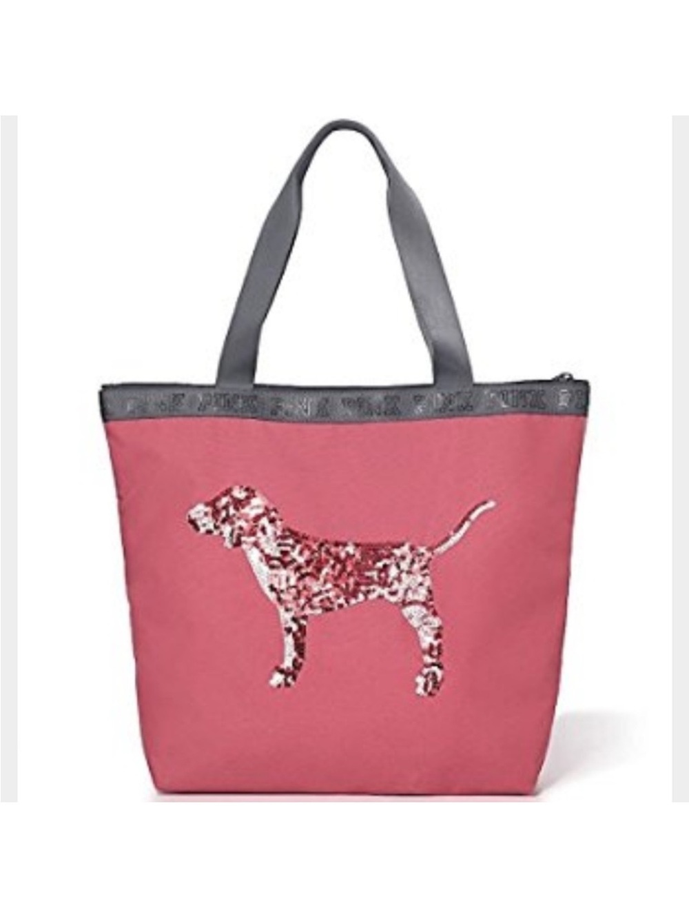 NEW VICTORIA’S SECRET PINK BEGONIA SEQUIN DOG TOTE BAG ZIPS NEW $80